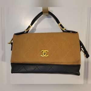 Elegant Chanel Tan and Black Shoulder Bag